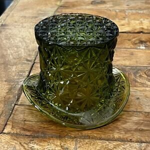 Vintage 1960’s Fenton Daisy and Button Glass Large Top Hat Green